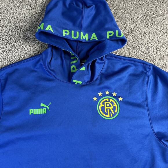 Brazil Soccer Hoodie Mens L Blue Green Pullover Football Star Logo Sweatshirt - Picture 6 of 13